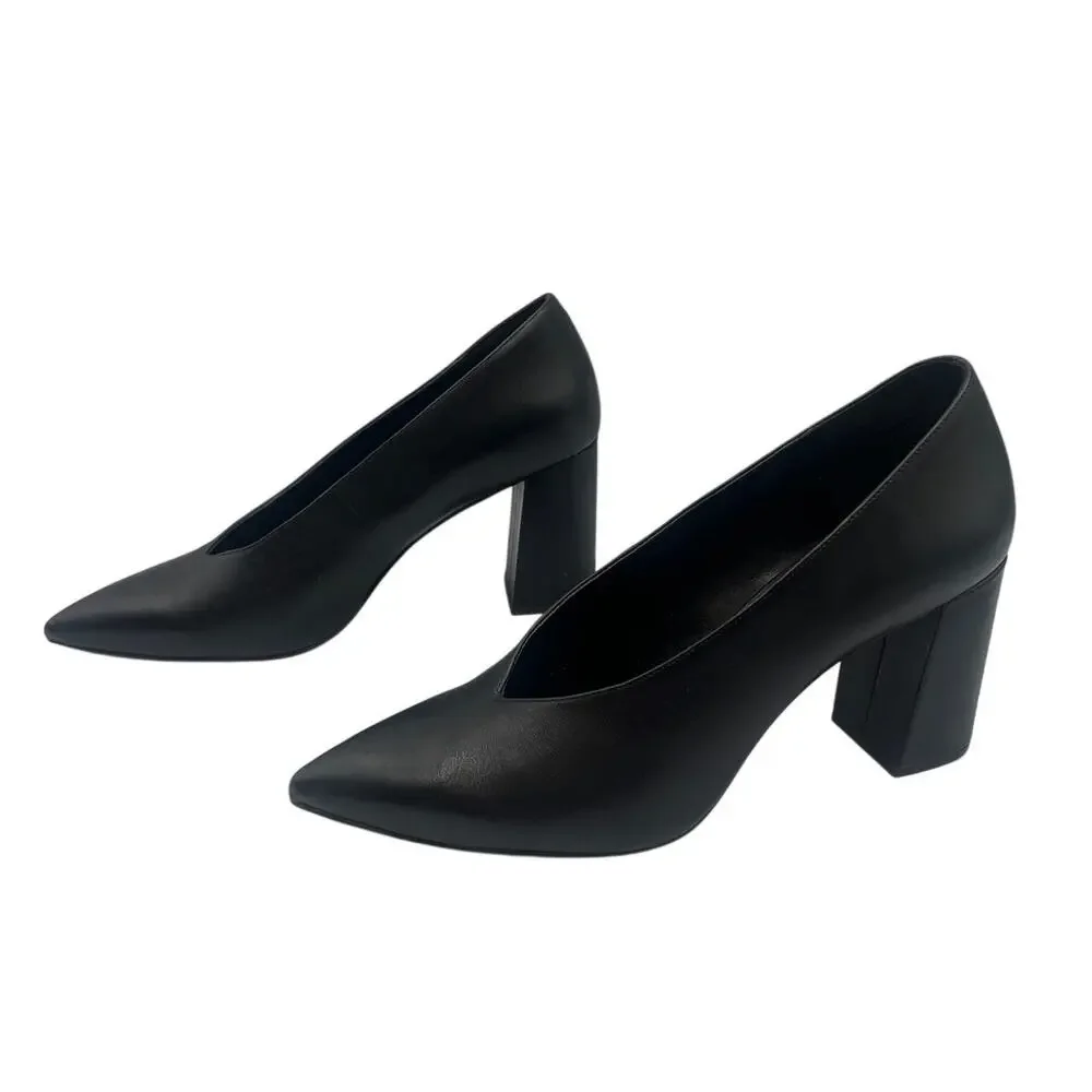 Michael Kors MK Pumps Cambria Pointed Toe Block Heel Black Leather Size 8.5 M